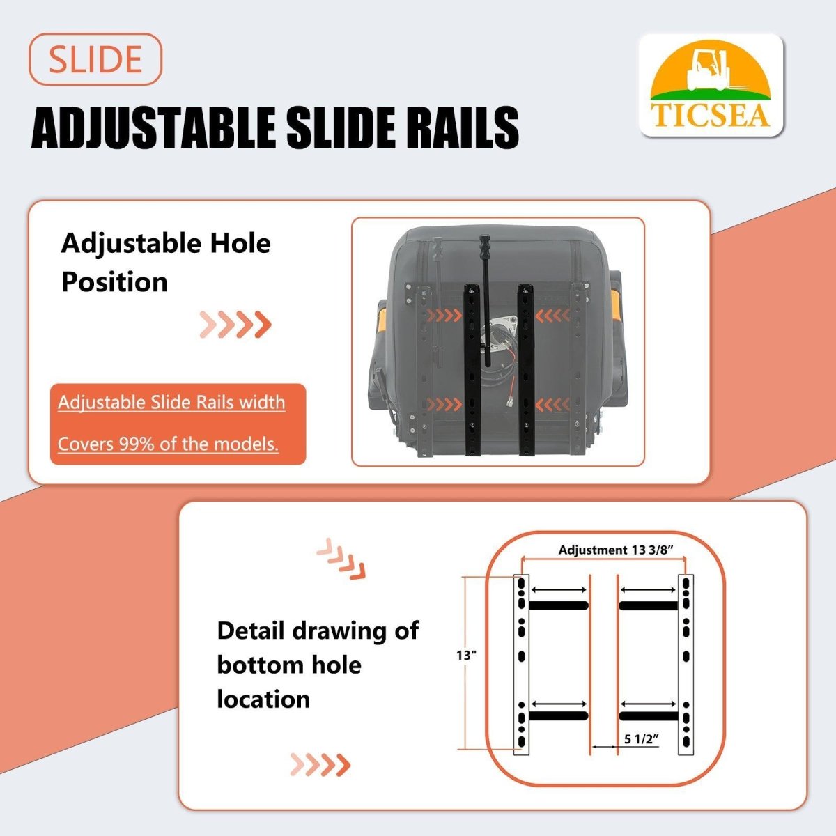 TICSEA Universal Forklift Seat, Tractor Seat with Seatbelt and Adjustable Backrest Headrest Armrests for Excavator Harvester Loader Backhoe Dozer Telehandler - TICSEA Inc