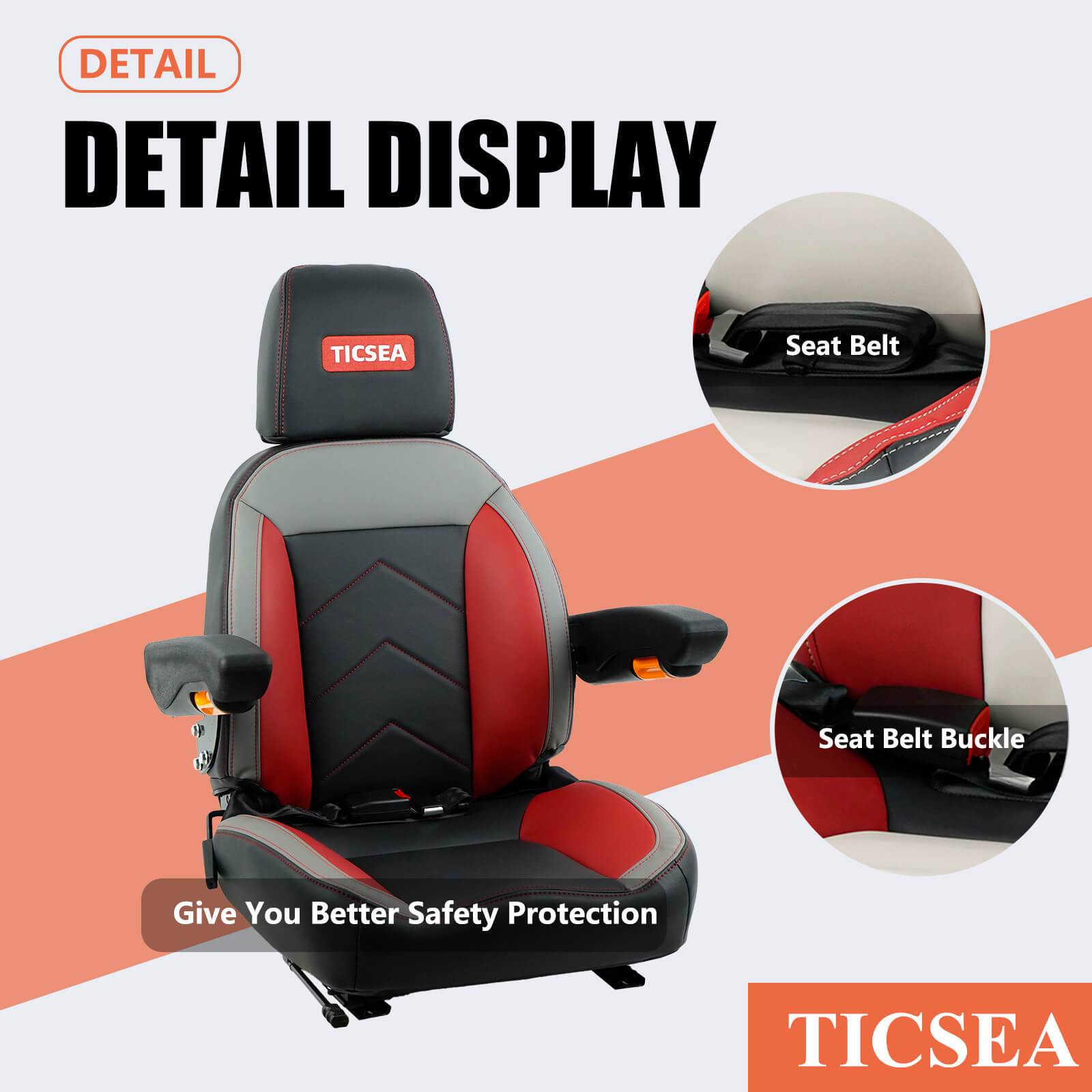Universal Forklift Seat, Tractor Seat with Retractable Seatbelt and Headrest Armrests for Mower ZTR