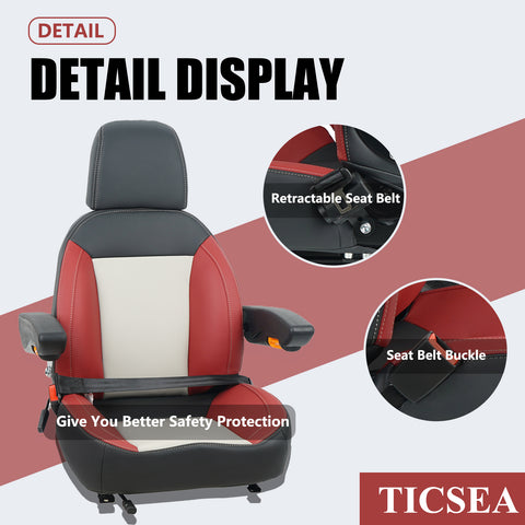 TICSEA Universal Forklift Seat, Tractor Seat with Retractable Seatbelt and Adjustable Backrest Headrest Armrests for Excavator Harvester Loader Backhoe Dozer Telehandler