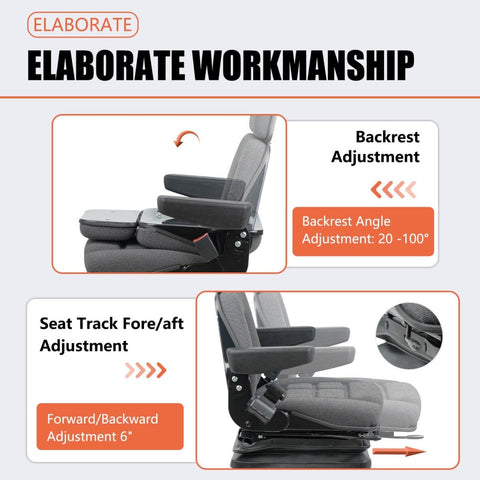 Universal Suspension Forklift Seat with Adjustable Angle Back, Safety Belt,for Linde Forklift Tractor,Excavator Skid Loader Backhoe Dozer Telehandler - TICSEA Inc