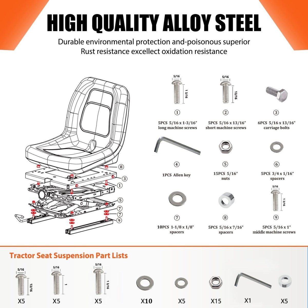 Seat Suspension Kit Without Seat Slider for Zero Turn Lawn Mower Tractor Forklift, Compatible with Most Aftermarket Seats - Same Day Shipping - TICSEA Inc