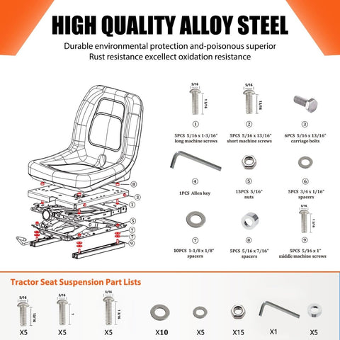 Seat Suspension Kit Without Seat Slider for Zero Turn Lawn Mower Tractor Forklift, Compatible with Most Aftermarket Seats - Same Day Shipping - TICSEA Inc