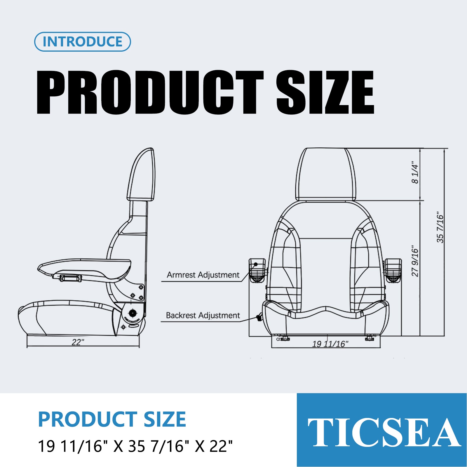 TICSEA Universal Forklift Seat, Tractor Seat with Retractable Seatbelt and Adjustable Backrest Headrest Armrests for Excavator Harvester Loader Backhoe Dozer Telehandler