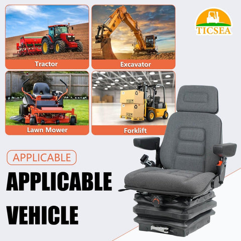 Universal Suspension Forklift Seat with Adjustable Angle Back, Safety Belt,for Linde Forklift Tractor,Excavator Skid Loader Backhoe Dozer Telehandler - TICSEA Inc