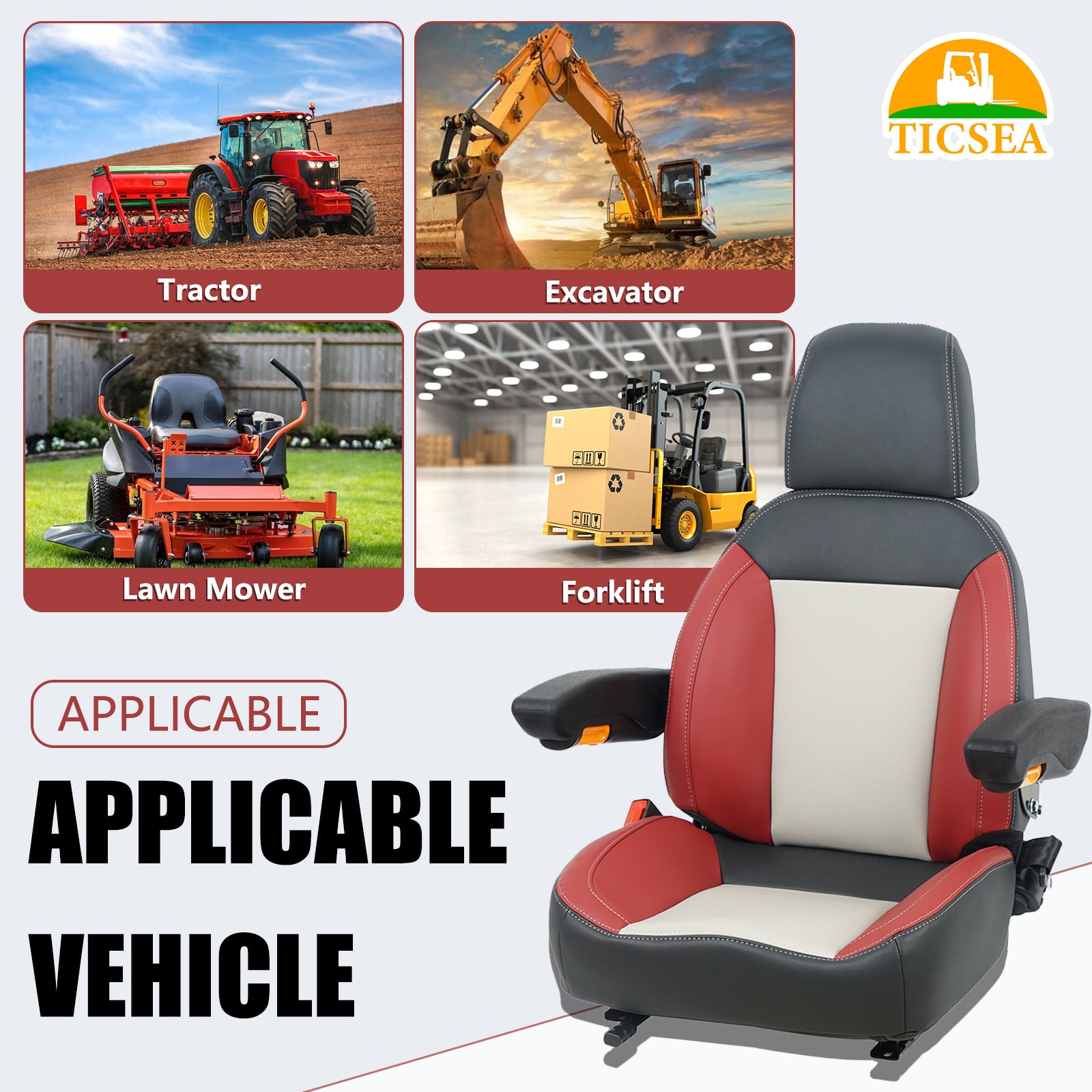 Universal Suspension Forklift Seat Tractor Lawn Mover Seat Cushion with  Seatbelt