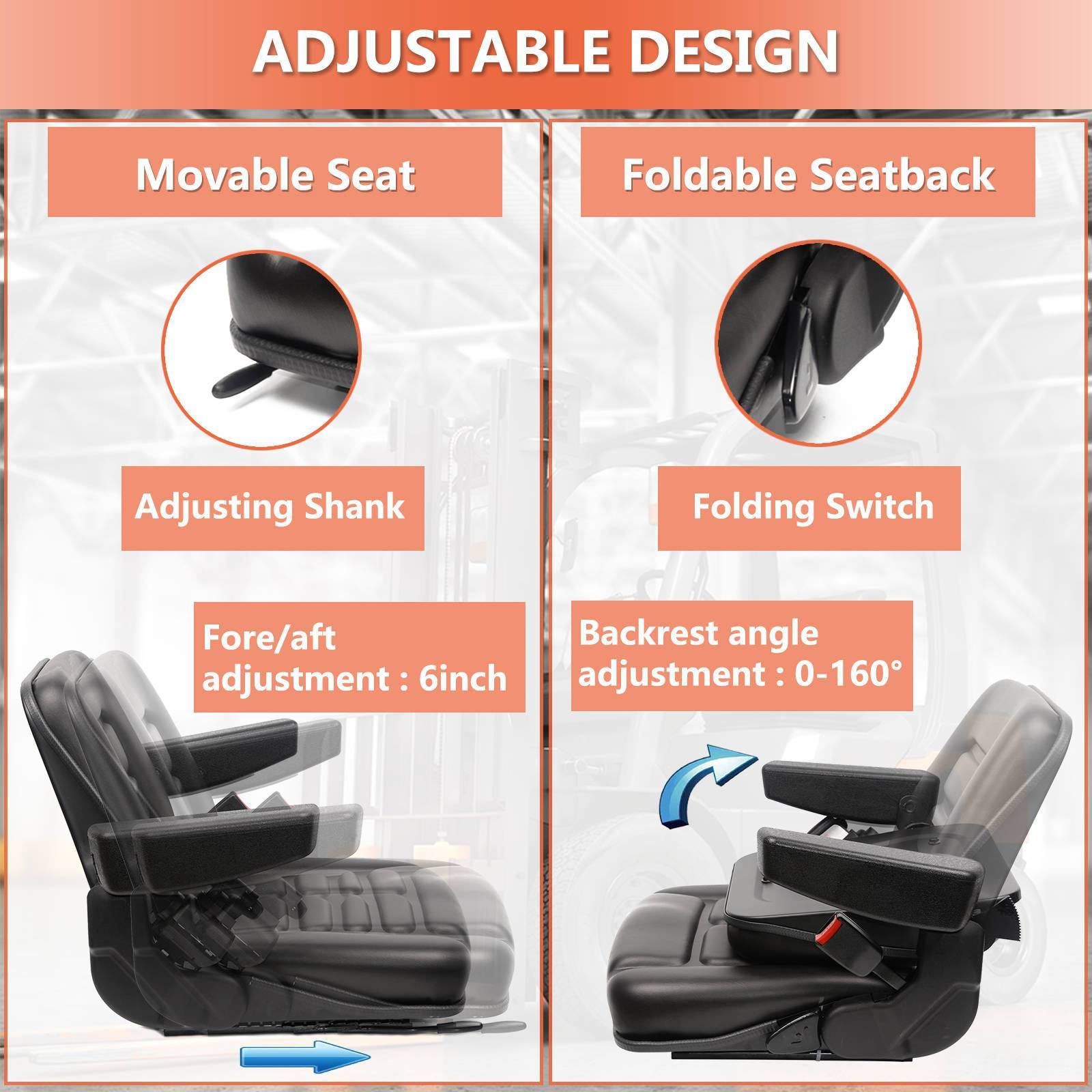 Universal Fold Down Forklift Seat with Safety belt and Armrest for Toyota Hyster - TICSEA Inc