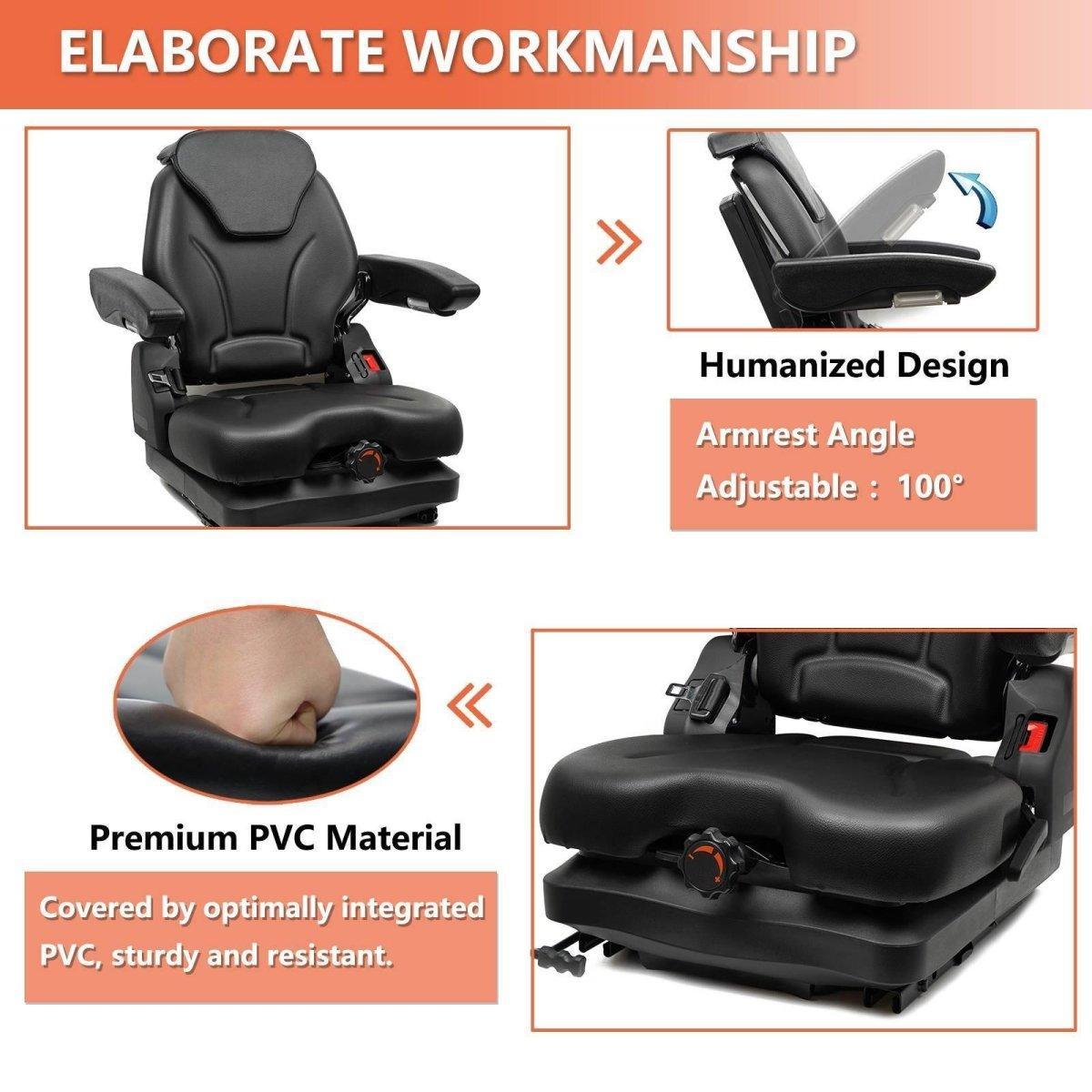 Highback Low Suspension Tractor Seat, Adjustable Backrest Headrest and Slide Rails Forklift seat, Shock Absorber for Heavy Duty Excavator Harvester - TICSEA Inc