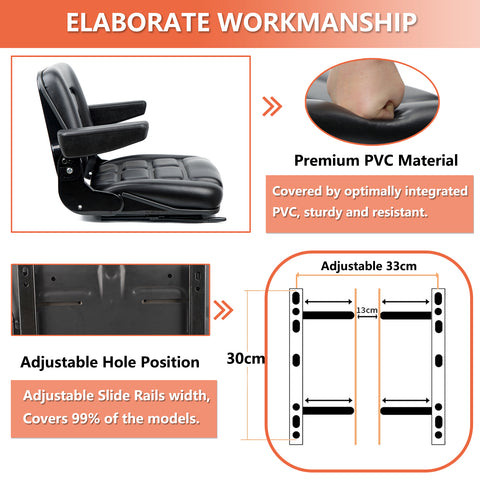 Universal Fold Down Forklift Seat,Micro Switch,Armrest for Tractor,Excavator Skid Loader Backhoe Dozer Telehandler ZTR's - TICSEA Inc