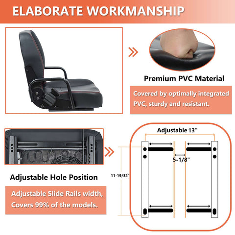 Universal Forklift Seat,Tractor Seat with Adjustable Back,Safety Belt and Operator Position Switch,Excavator Skid Loader Backhoe Dozer Telehandler - TICSEA