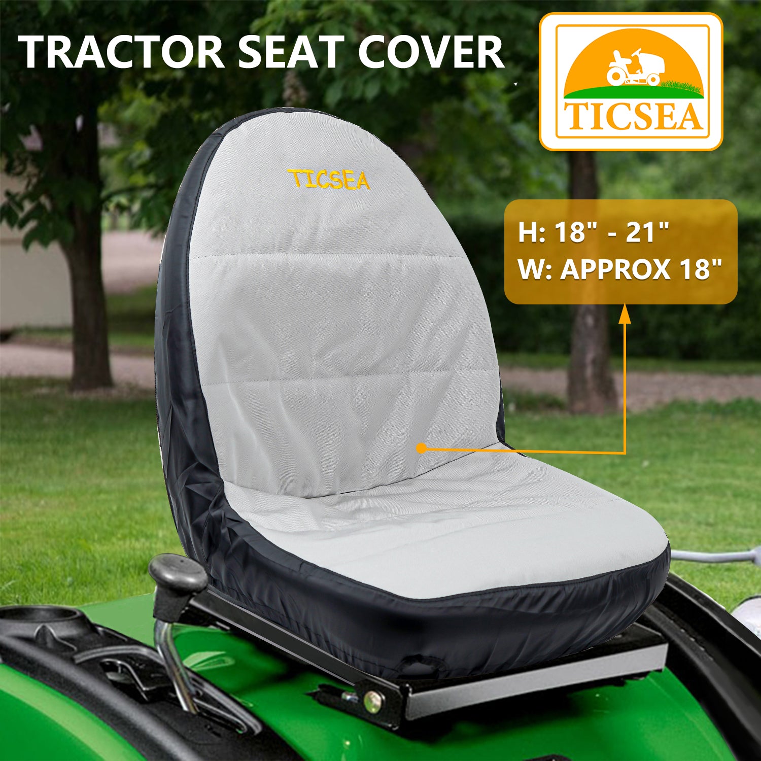 TICSEA Riding Lawn Mower Seat Cover,Waterproof Tractor Seat Cover fits Tractor Seat Backrests 17.9" - 20.9" H Without Armrests, Approx 18.8" W - TICSEA Inc