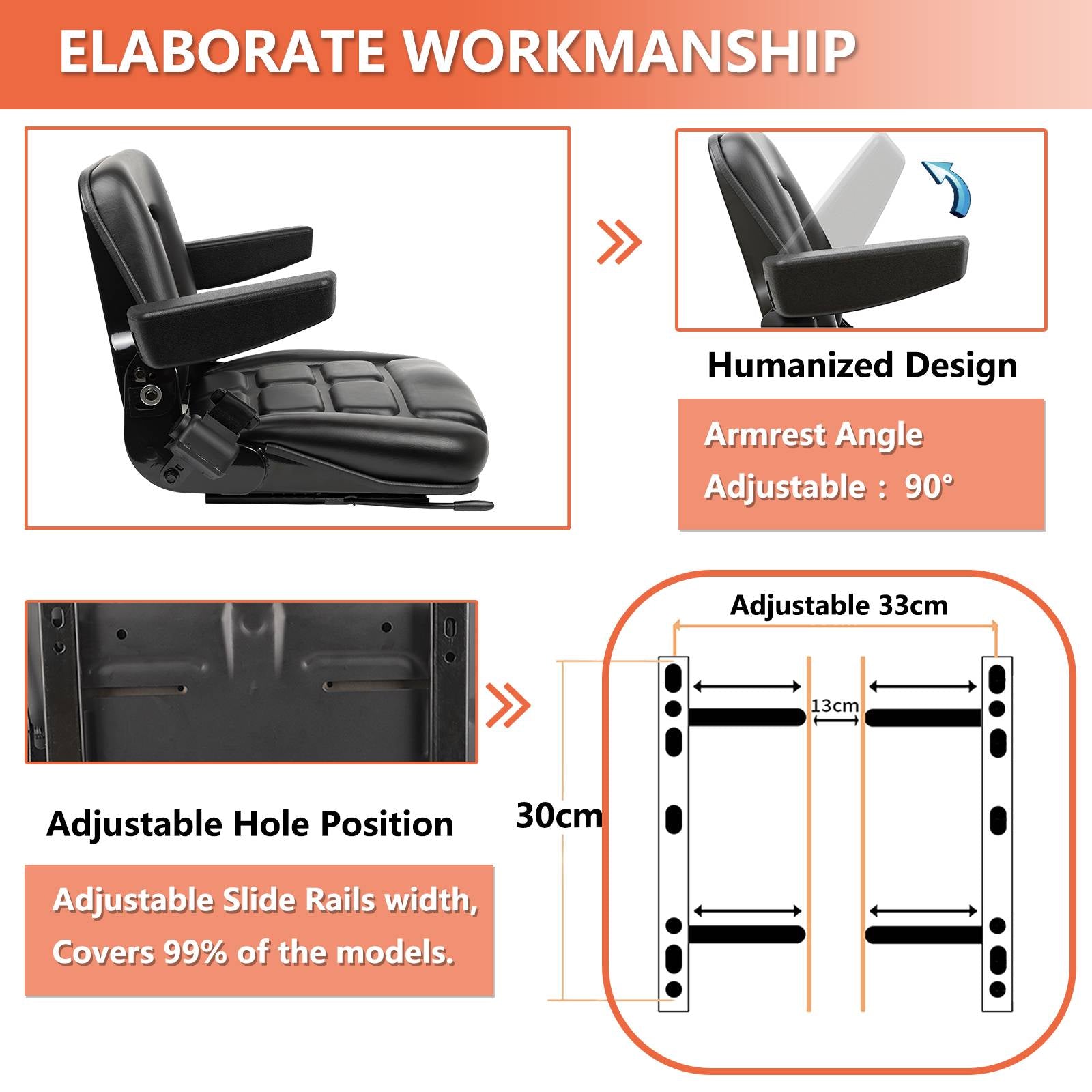 TICSEA Universal Fold Down Forklift Seat,Micro Switch,Armrest And Safety Belt,for Tractor,Excavator Skid Loader Backhoe Dozer Telehandler ZTR‘s