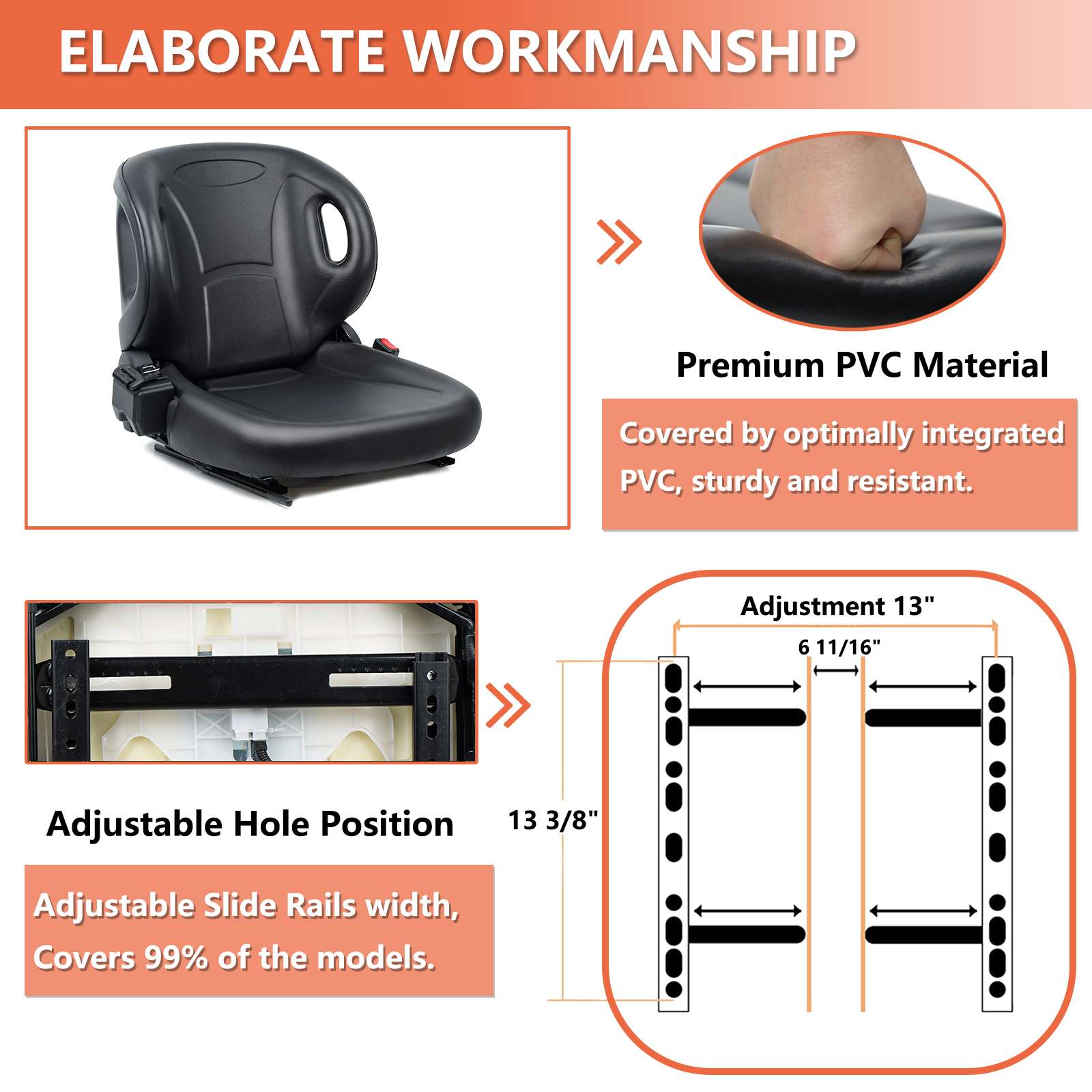 Universal Fold Down Forklift Seat with Adjustable Angle Back,Micro Switch And Safety Belt,for Toyota Forklift,Tractor,Excavator Skid Loader Backhoe Dozer Telehandler