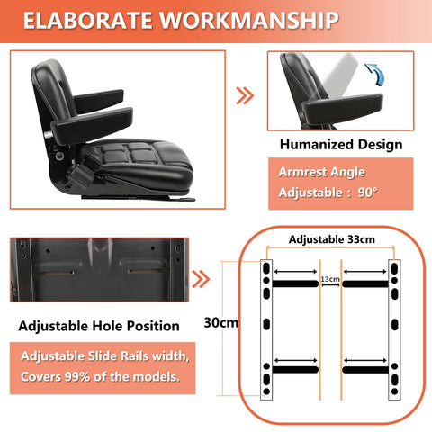 TICSEA Universal Fold Down Forklift Seat,Micro Switch,Armrest And Safety Belt,for Tractor,Excavator Skid Loader Backhoe Dozer Telehandler ZTR‘s