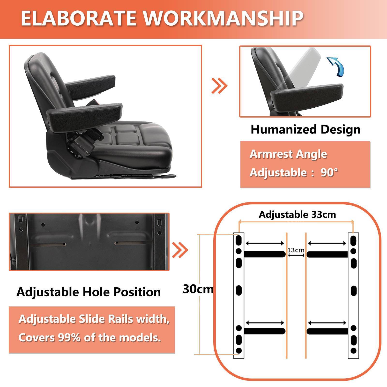 Universal Fold Down Forklift Seat with Safety belt and Armrest for Toyota Hyster - TICSEA Inc