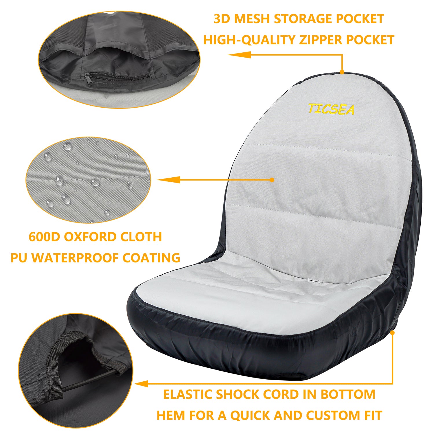 TICSEA Riding Lawn Mower Seat Cover,Waterproof Tractor Seat Cover fits Tractor Seat Backrests 17.9" - 20.9" H Without Armrests, Approx 18.8" W - TICSEA Inc