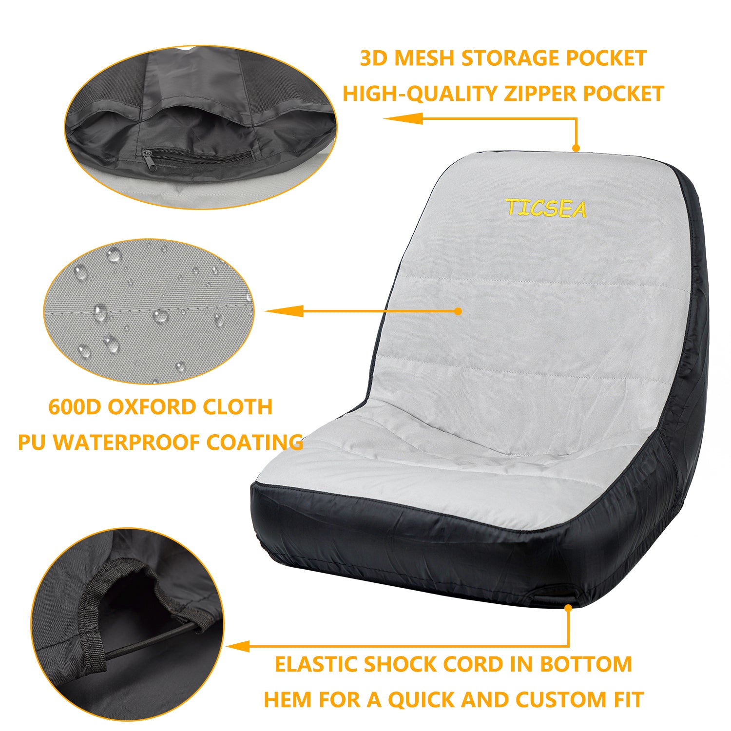 TICSEA Riding Lawn Mower Seat Cover,Waterproof Tractor Seat Cover fits Tractor Seat Backrests 14.5" - 18" H Without Armrests, Approx 18.5" W - TICSEA Inc