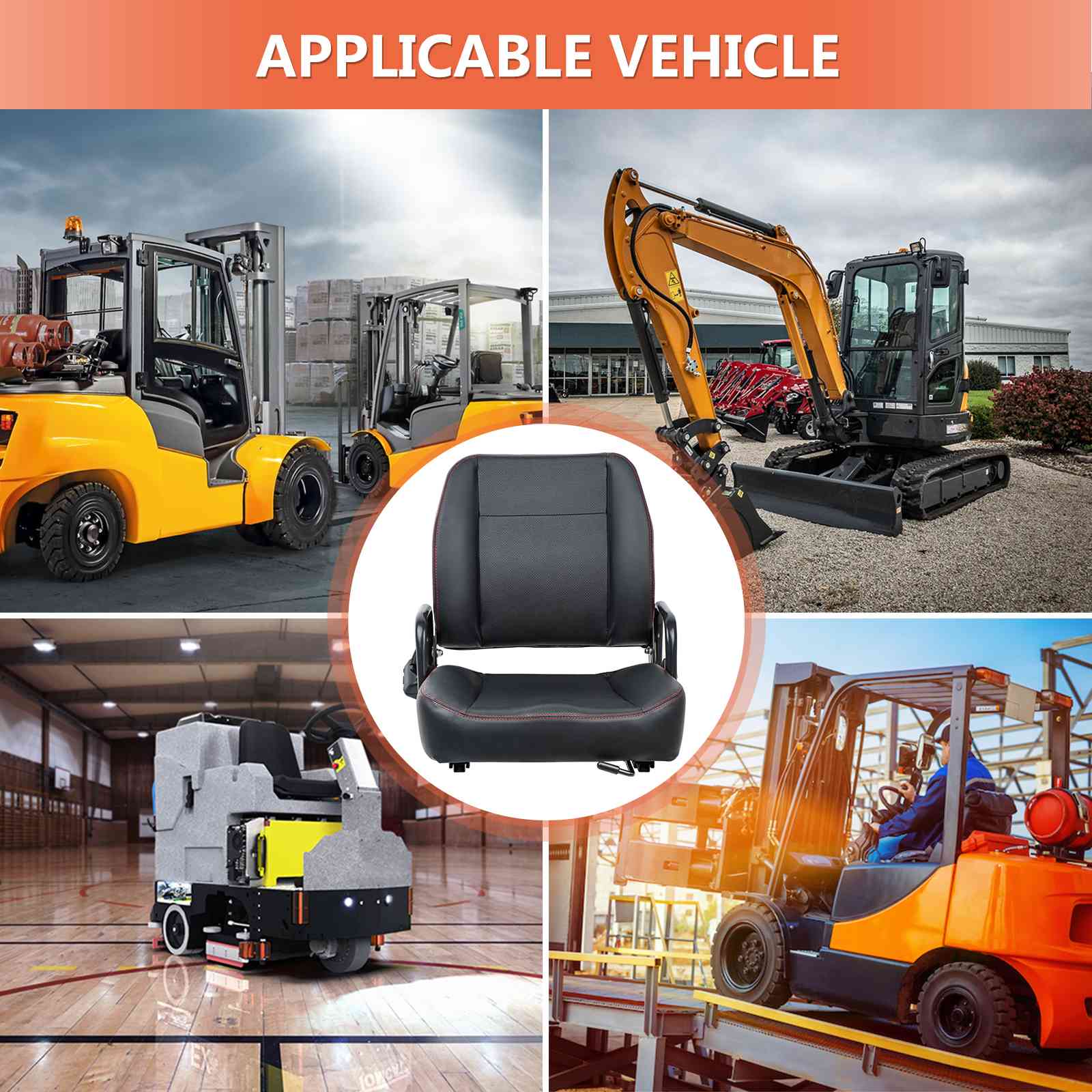 Universal Forklift Seat,Tractor Seat with Adjustable Back,Safety Belt and Operator Position Switch,Excavator Skid Loader Backhoe Dozer Telehandler - TICSEA