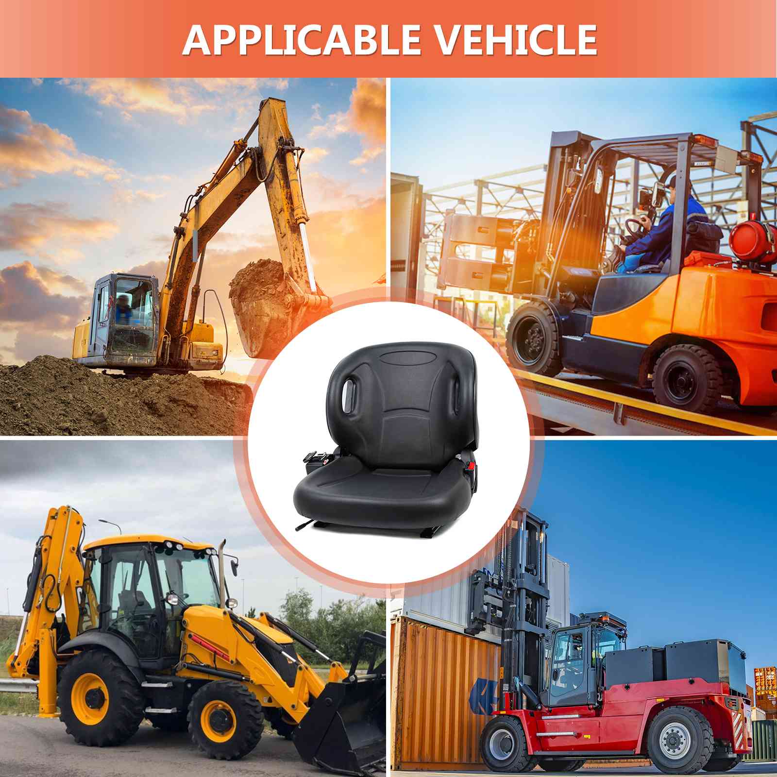 Universal Fold Down Forklift Seat with Adjustable Angle Back,Micro Switch And Safety Belt,for Toyota Forklift,Tractor,Excavator Skid Loader Backhoe Dozer Telehandler