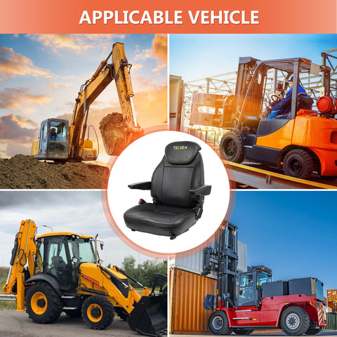 TICSEA Universal Forklift Seat,Tractor Seat with Adjustable Backrest Headrest Armrests for Excavator Harvester Loader Backhoe Dozer Telehandler - TICSEA Inc