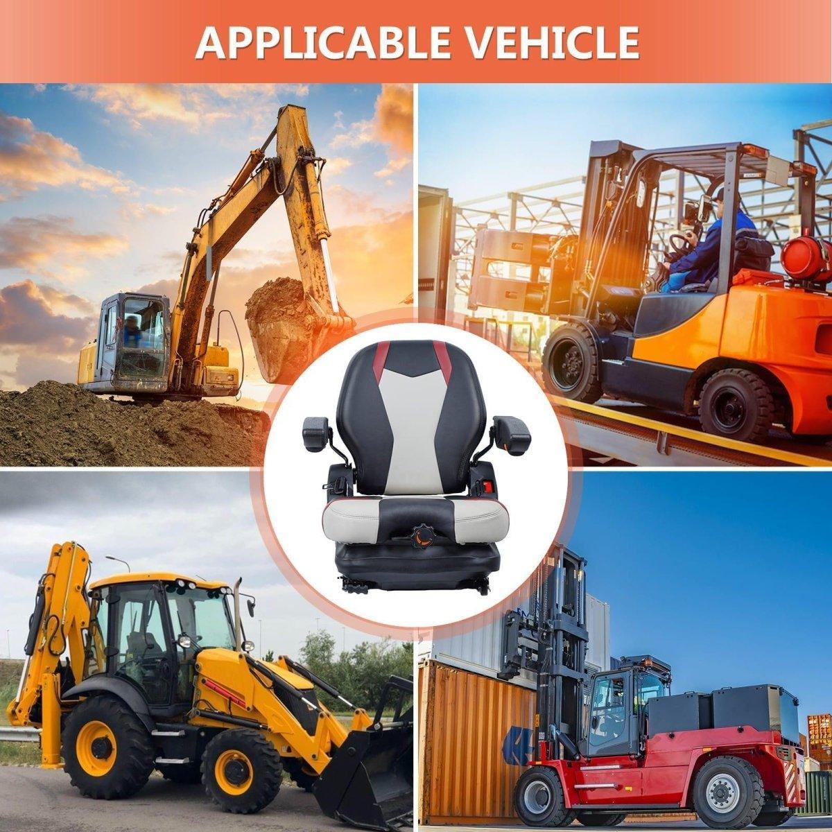 Highback Low Suspension Tractor Seat, Adjustable Backrest, Headrest, and Armrest Forklift Seat, Heavy Duty for Excavator Harvester Mower - TICSEA Inc
