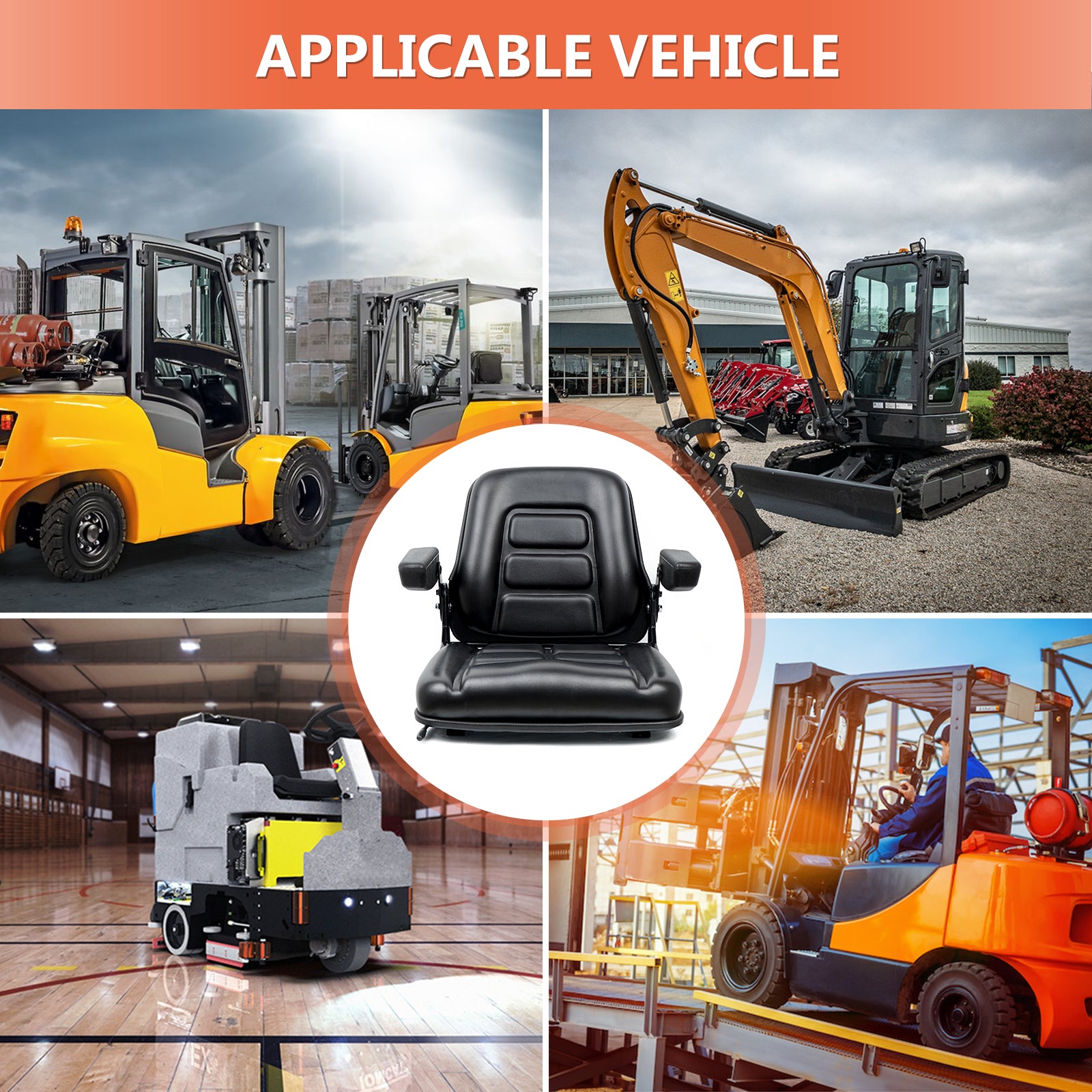 Universal Fold Down Forklift Seat,Micro Switch,Armrest for Tractor,Excavator Skid Loader Backhoe Dozer Telehandler ZTR's - TICSEA Inc