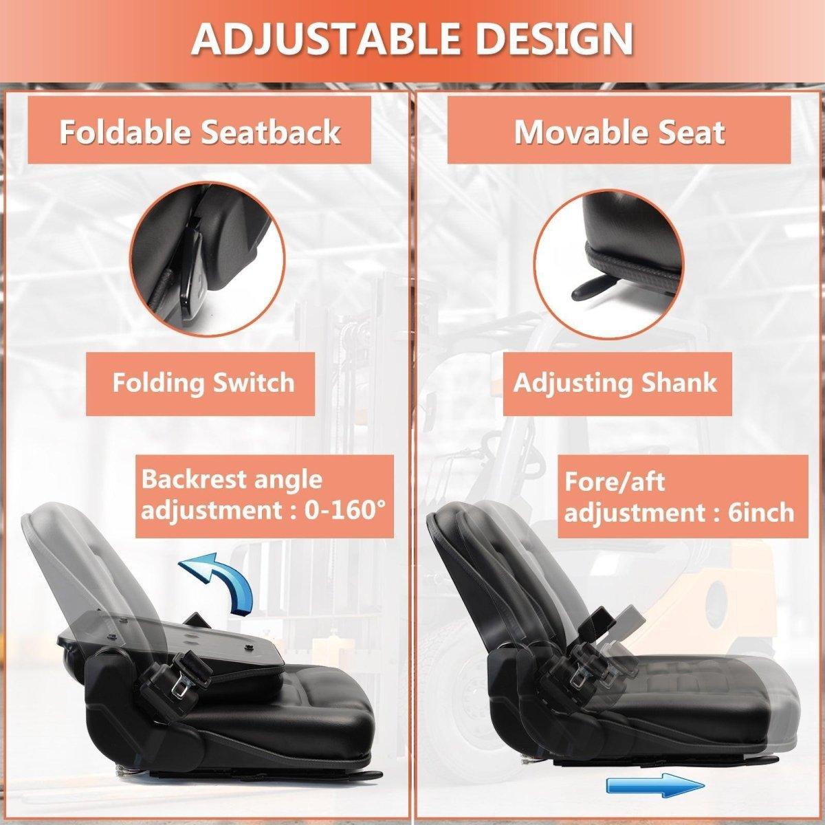 Universal Forklift Seat with Adjustable Back,Safety Belt And Operator Position Switch,for Tractor,Excavator Skid Loader Backhoe Dozer Telehandler - TICSEA Inc