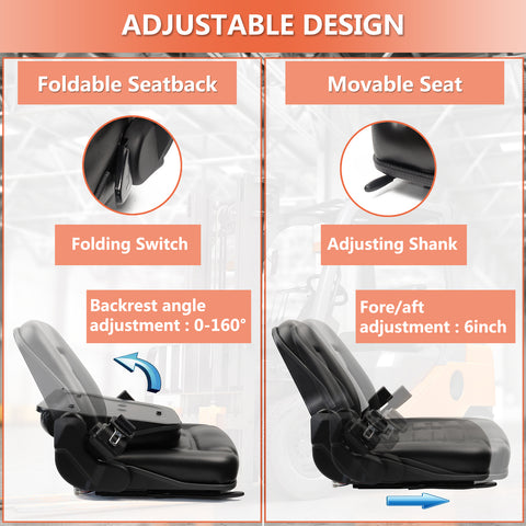 Universal Forklift Seat with Safety Belt - TICSEA Inc