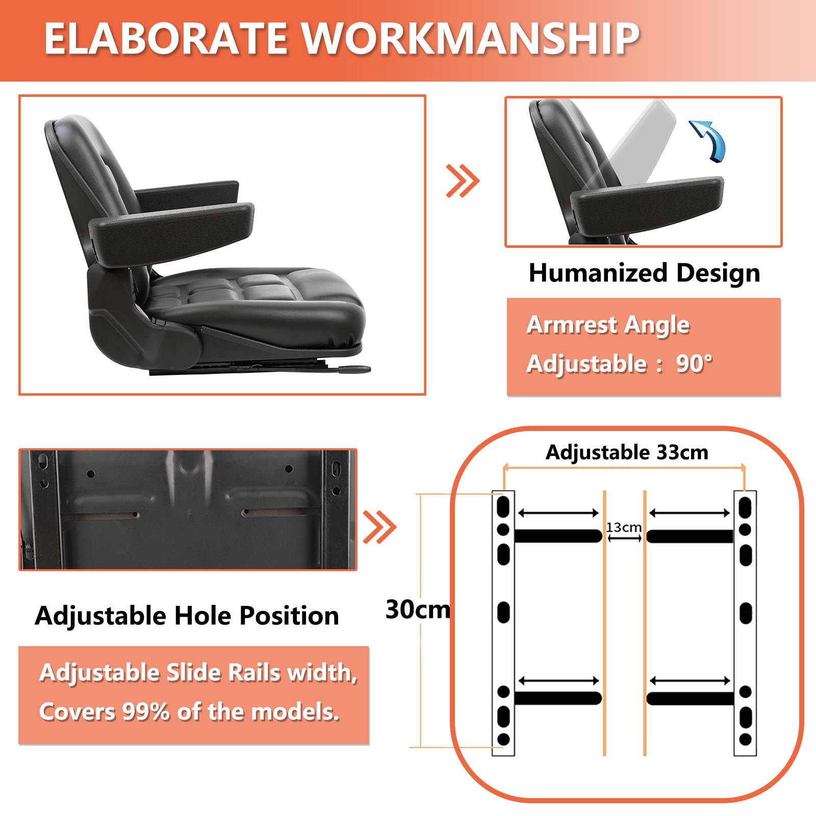 Universal Fold Down Toyota Forklift Seat with Armrest - TICSEA Inc