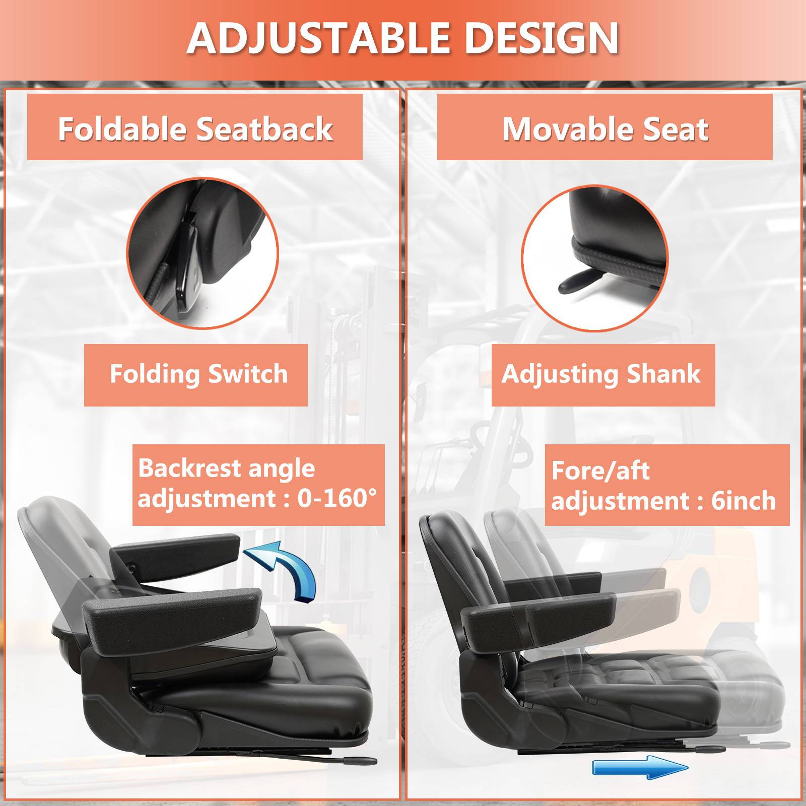 Universal Fold Down Toyota Forklift Seat with Armrest - TICSEA Inc