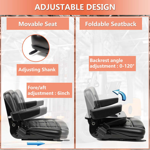 TICSEA Universal Fold Down Forklift Seat,Micro Switch,Armrest And Safety Belt,for Tractor,Excavator Skid Loader Backhoe Dozer Telehandler ZTR‘s