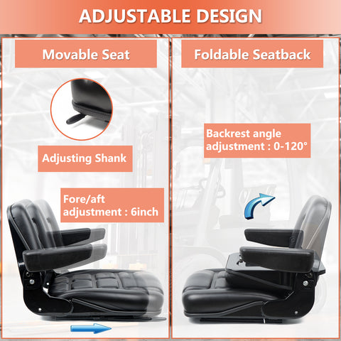 Universal Fold Down Forklift Seat,Micro Switch,Armrest for Tractor,Excavator Skid Loader Backhoe Dozer Telehandler ZTR's - TICSEA Inc