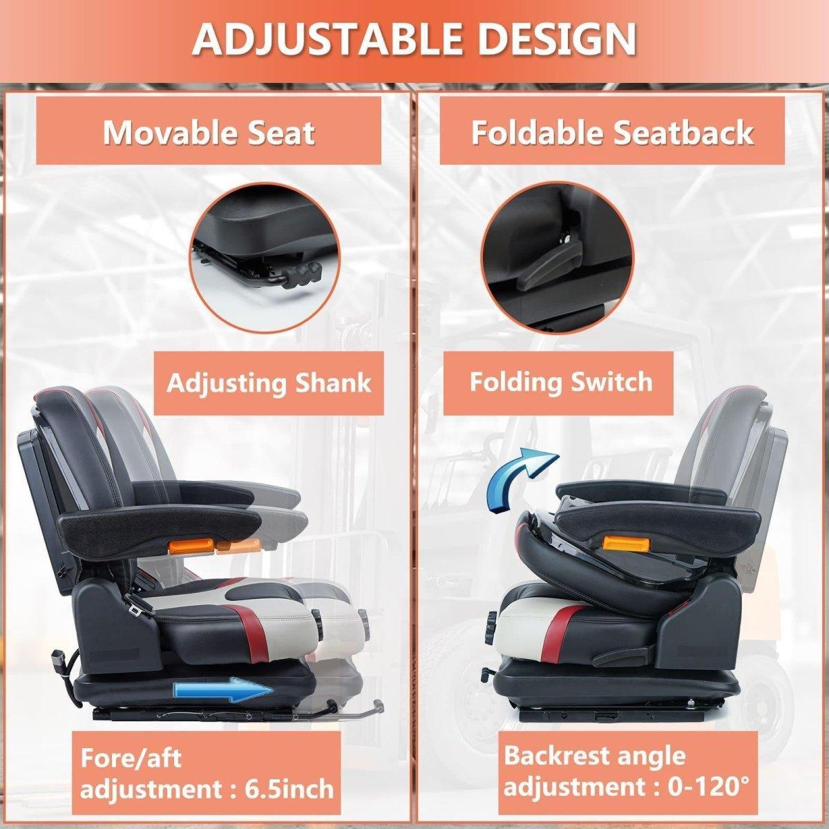 Highback Low Suspension Tractor Seat, Adjustable Backrest, Headrest, and Armrest Forklift Seat, Heavy Duty for Excavator Harvester Mower - TICSEA Inc