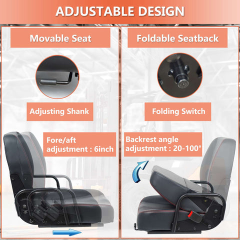 Universal Forklift Seat,Tractor Seat with Adjustable Back,Safety Belt and Operator Position Switch,Excavator Skid Loader Backhoe Dozer Telehandler - TICSEA