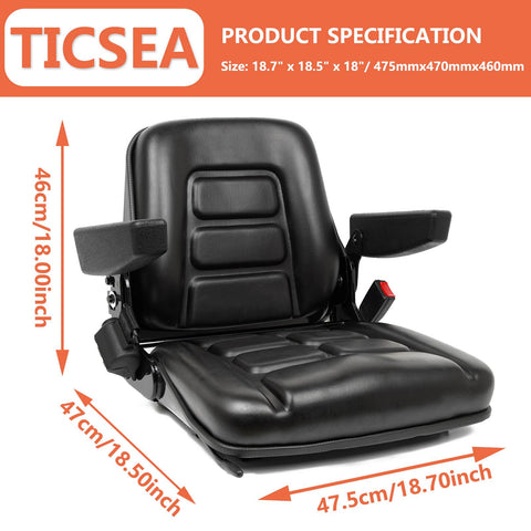 TICSEA Universal Fold Down Forklift Seat,Micro Switch,Armrest And Safety Belt,for Tractor,Excavator Skid Loader Backhoe Dozer Telehandler ZTR‘s