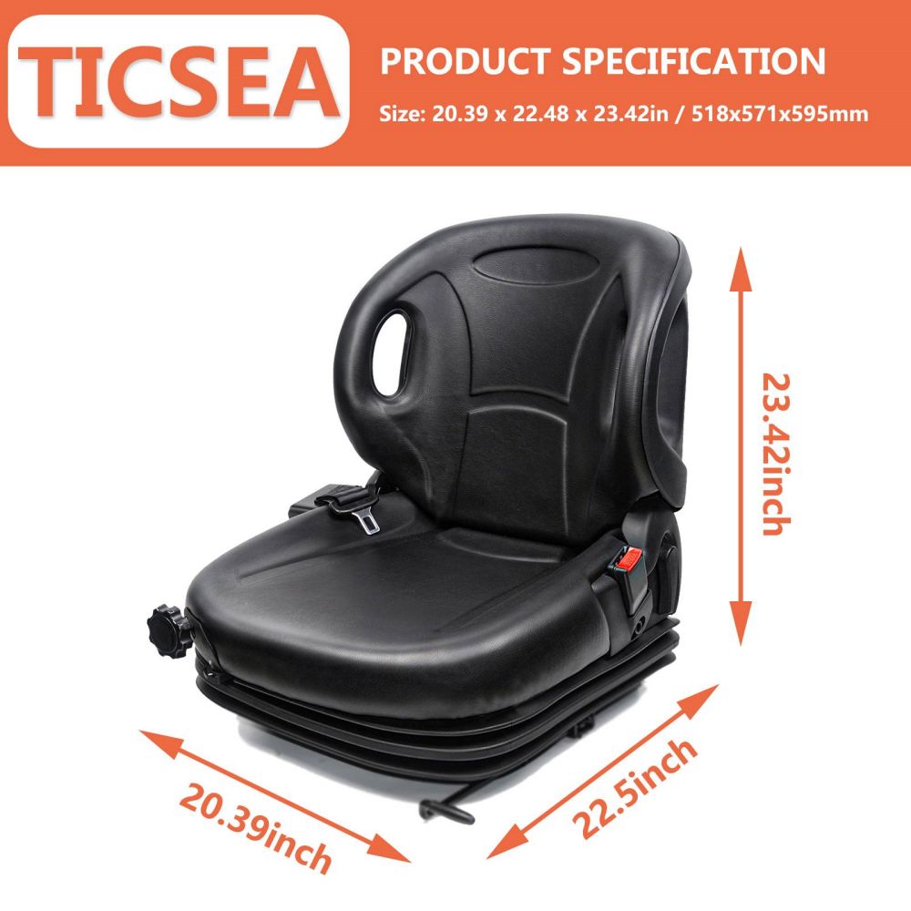 Universal Forklift Suspension Seat with Adjustable Angle Back,Micro Switch And Safety Belt,for Toyota Forklift,Tractor,Excavator Skid Loader Backhoe Dozer Telehandler - TICSEA