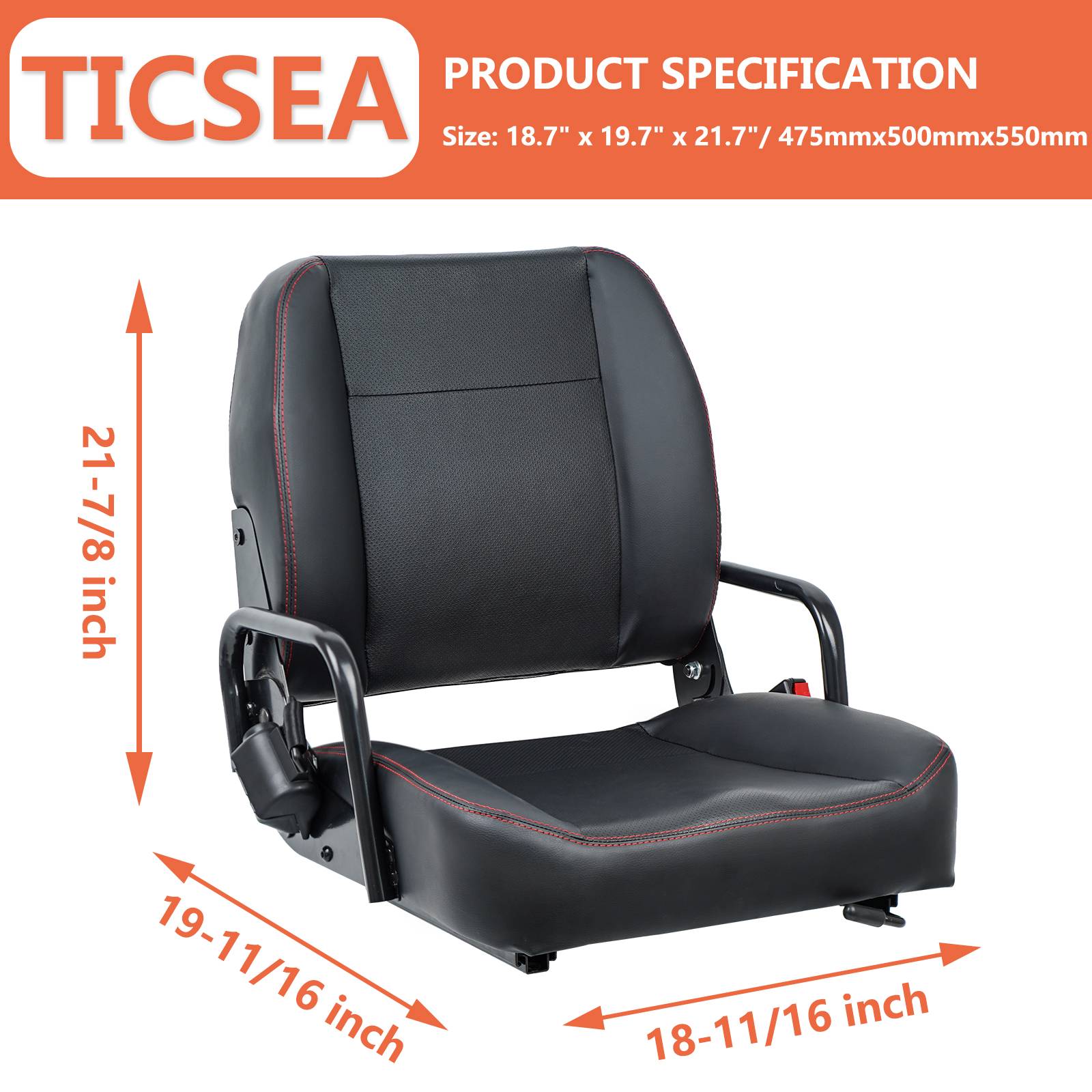 Universal Forklift Seat,Tractor Seat with Adjustable Back,Safety Belt and Operator Position Switch,Excavator Skid Loader Backhoe Dozer Telehandler - TICSEA