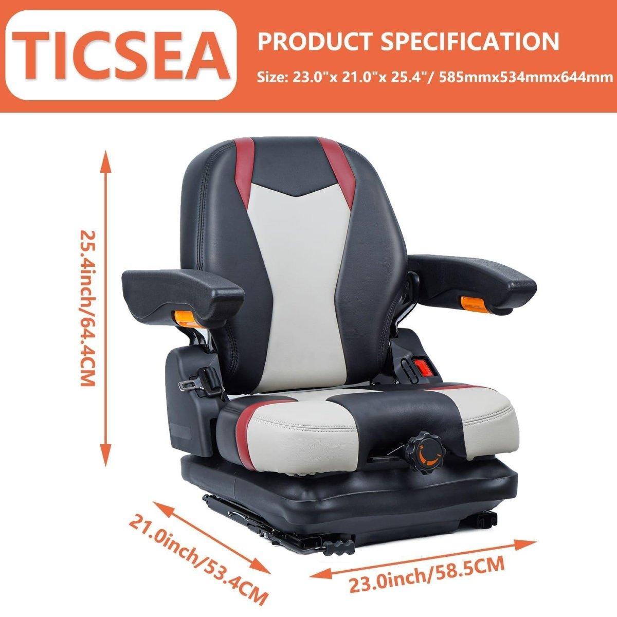 Highback Low Suspension Tractor Seat, Adjustable Backrest, Headrest, and Armrest Forklift Seat, Heavy Duty for Excavator Harvester Mower - TICSEA Inc